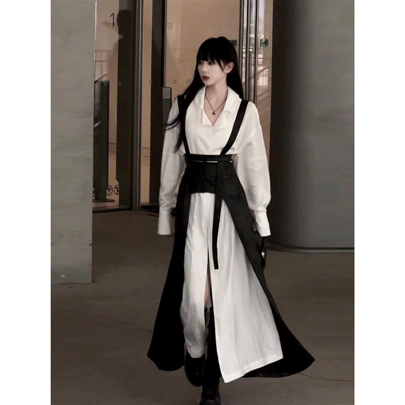 ins风又a又飒炸街两件套女2025新款小众设计感S衬衫裙+收腰背带裙