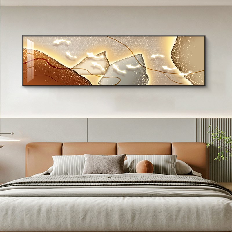 新中式九鱼卧室床头装饰画酒店房间客厅背景墙壁画横版挂画图片