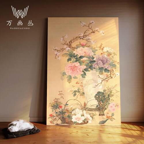木质漆画宋氏美学牡丹装饰画玄关客厅卧室K肌理挂画沙发背景墙壁