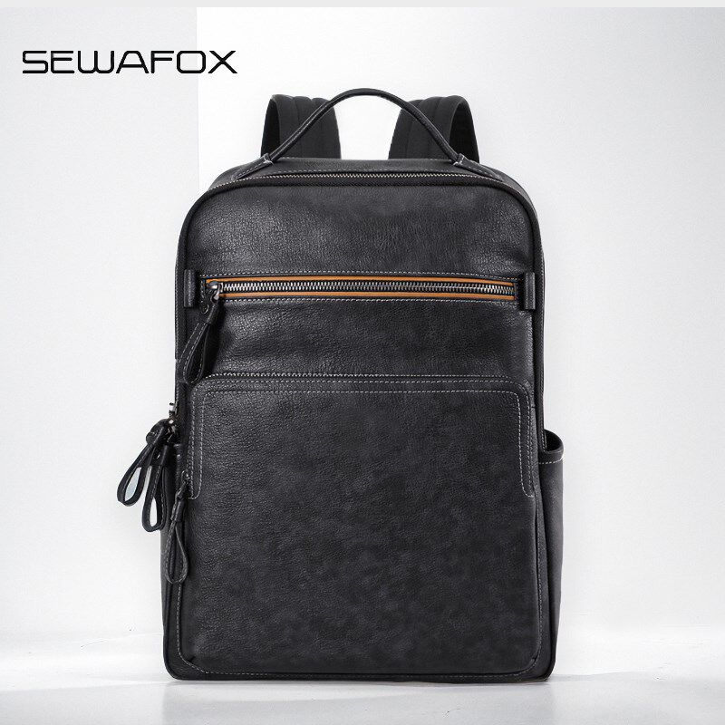 背包男士2024新款商务皮质简约电脑包男防水旅行S包男款通勤双肩