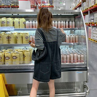 牛仔背带裤夏季女2025新款薄款工装网红炸街大码U套装减龄两件套