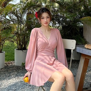 连体钢托聚拢泳衣女款大码长袖裙式带钢圈裙式温泉2024新款胖妹妹