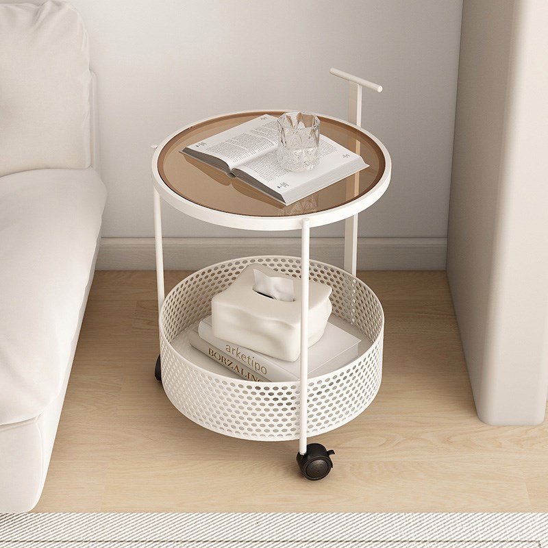 奶油风客厅沙发边几角几网红高颜值收纳小推车阳台可移动圆形茶几