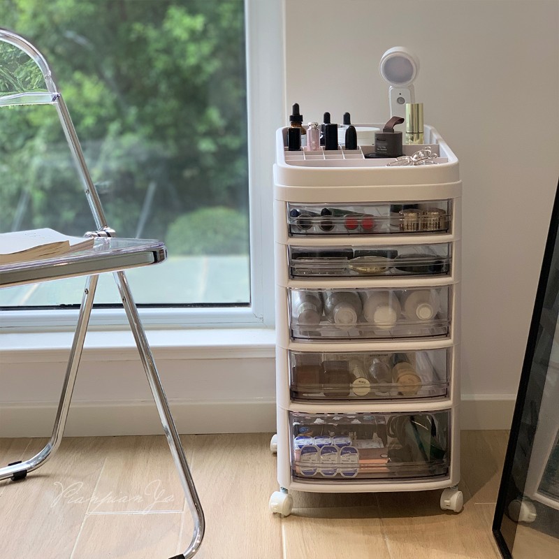 日式防尘小推车 网红收纳落地带滚轮 多层可拆卸抽屉分隔置物架