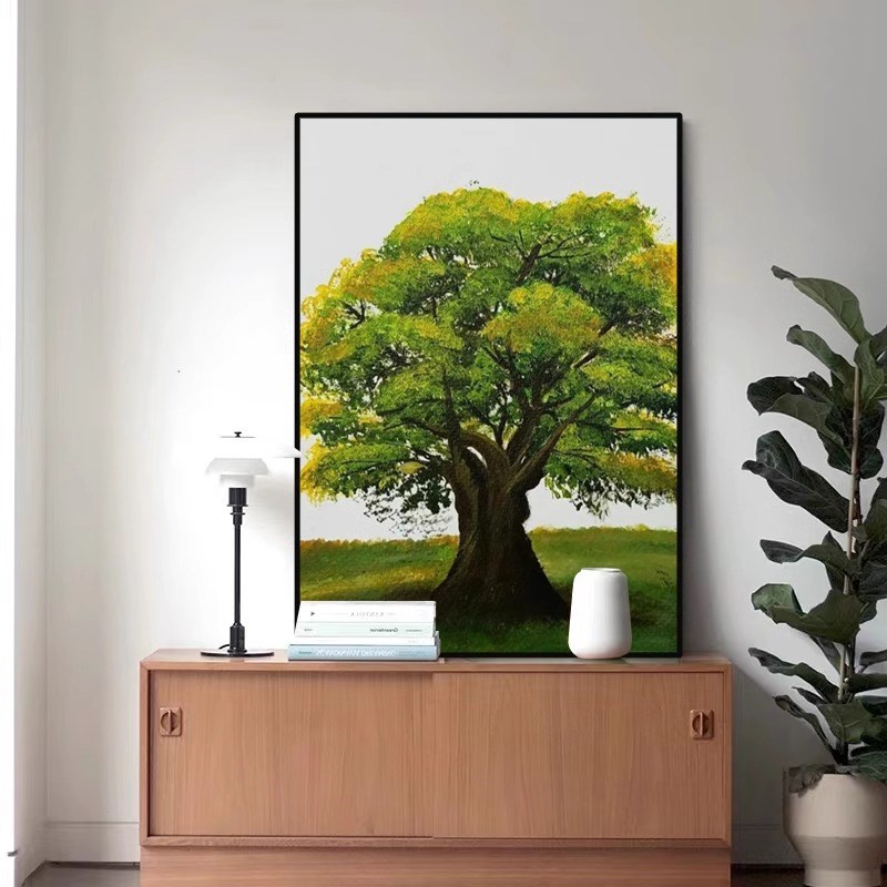 发财树客厅装饰画绿色大树寓意好餐厅壁画现代简约高级感玄关挂画图片