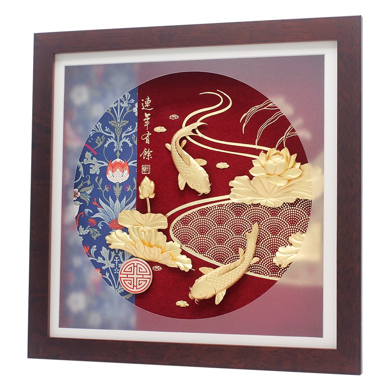 乔迁新居礼品连年有余鱼金箔画家居装饰品摆件送朋友客户商务摆设