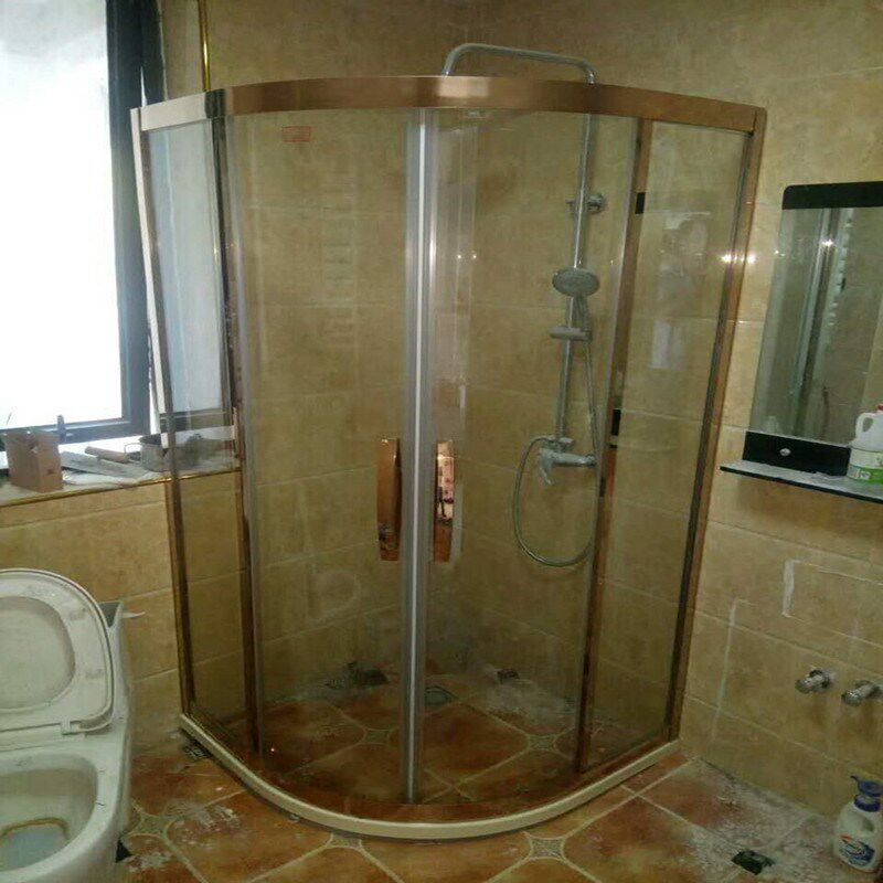 定制黑色不锈钢移门玻璃淋浴房整体弧扇形干湿分离沐浴房隔断包邮