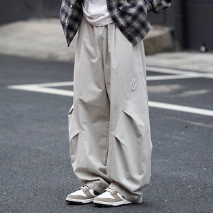 拾壹CityBoy日系伞兵工装裤2024秋季男生宽松廓形抽绳直筒阔腿裤