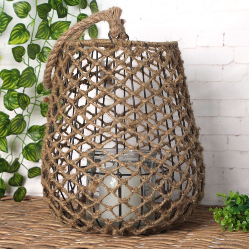 庭院花园装饰灯罩装饰品酒吧咖啡厅灯笼装饰麻绳编织烛台节日装饰