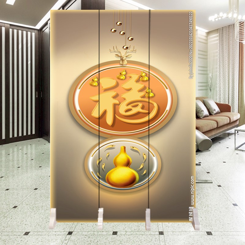 五福临门鹿葫芦折叠移动屏风隔断墙客厅时尚玄关卧室美食餐馆酒店