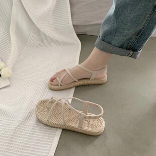 凉鞋女仙女d风2026新款夏季学生时尚网红绑带罗马凉拖ins潮平底鞋