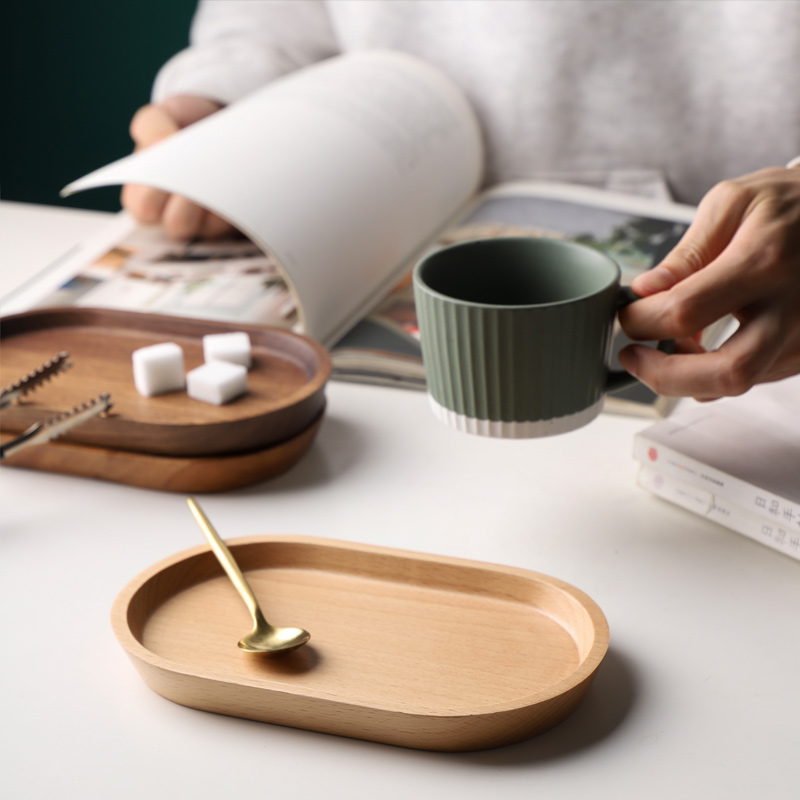 日式木质椭圆形托盘 实木餐盘黑胡桃木下午茶盘甜品点心盘收纳盘