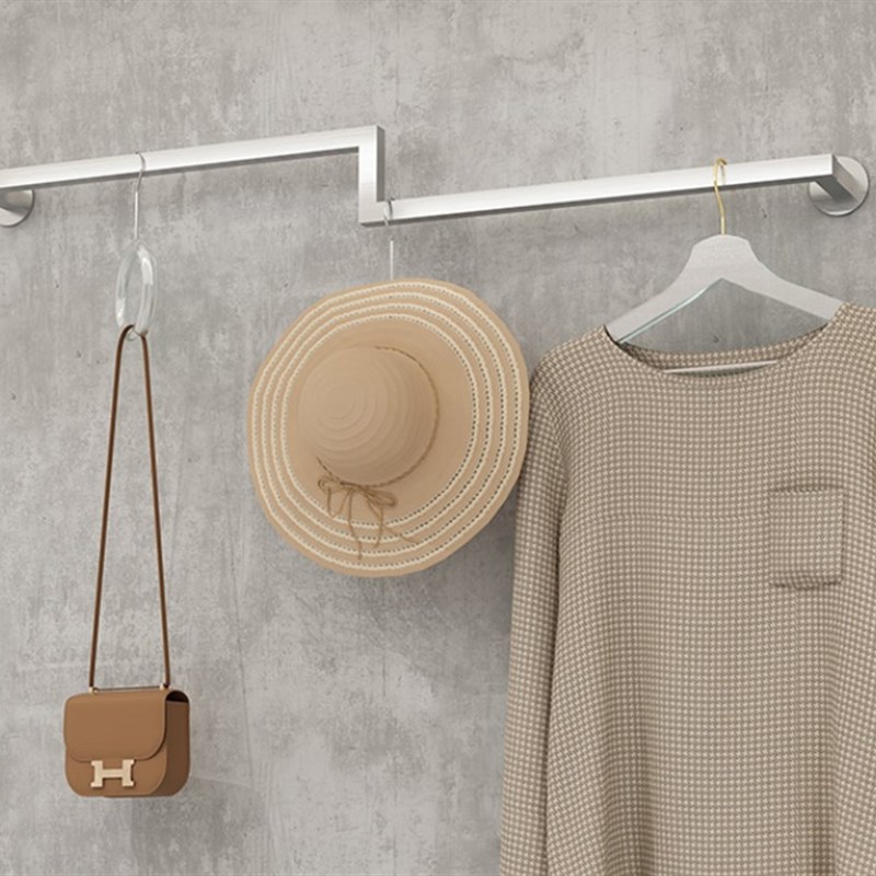 服装店上墙正挂多字型挂衣架陈列架不锈钢拉丝方管正挂杆壁挂式