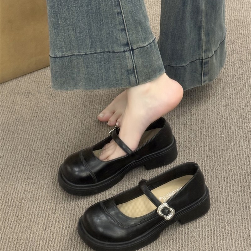 厚底黑色玛丽珍鞋子女2025秋季新款法式小皮鞋Q通勤外穿软底鞋单