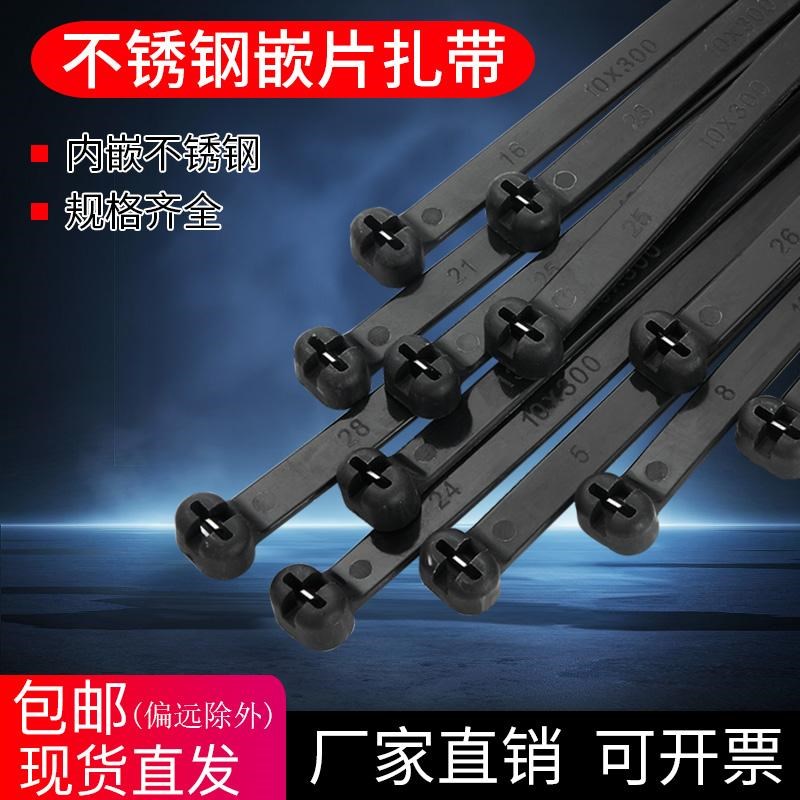 304不锈钢嵌片扎带船用金属卡扣钢扣钢片钢芯塑料尼龙电缆固定带