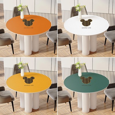 防水防油免洗餐桌布圆形家用pvc防烫茶几台布 简约现代皮革圆桌垫