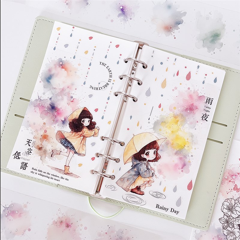 【小彩团】简单手账烫银胶带整卷色块大背景晕染颜色水彩手账素材