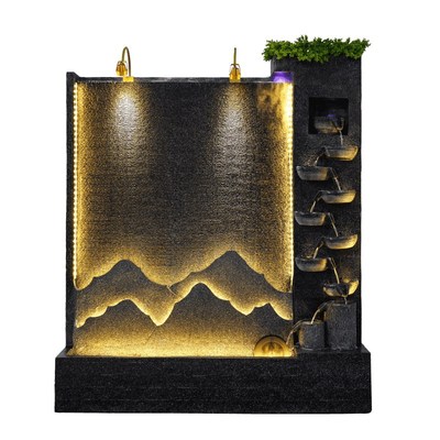 水幕墙流水墙屏风假山喷泉水景墙公司背景墙循环流水瀑布造景摆件