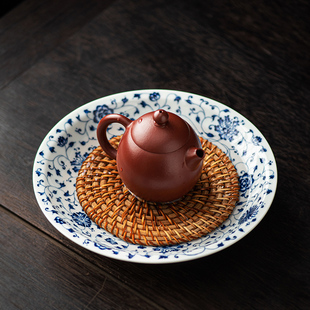 青花瓷壶承缠枝莲蓄水湿泡台陶瓷壶托G底座养壶茶托茶道茶具干泡