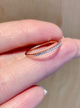 高保色镀18K金戒指时尚微镶小钻戒极细排钻M锆石尾戒叠戴ins潮小