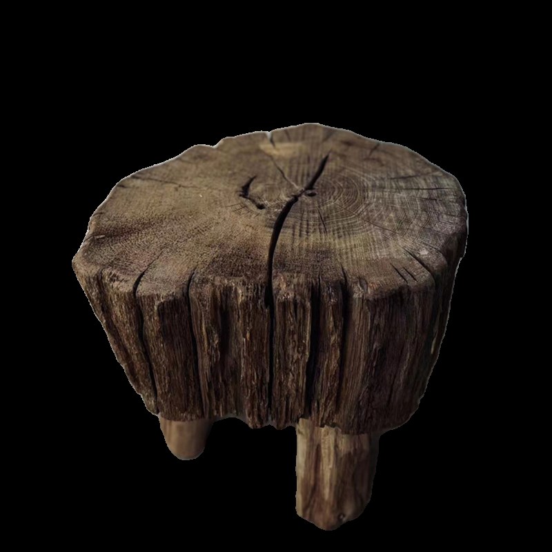 老木头风化木茶几圆木凳子老物件侘寂风朽木枯木凳子茶桌户外
