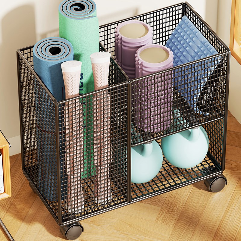 瑜伽垫收纳筐家用夹缝带轮体育用品泡沫滚轮可移动健身器材置物架
