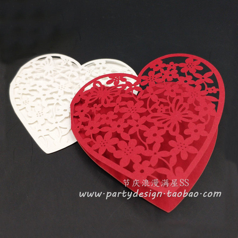 50张镂空对折爱心节日贺卡许愿留言感谢卡书签纸卡片生日贺卡包邮