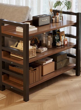 客厅沙发旁置物架矮层收纳架落地货架陈列展示架钢木储物柜子书架