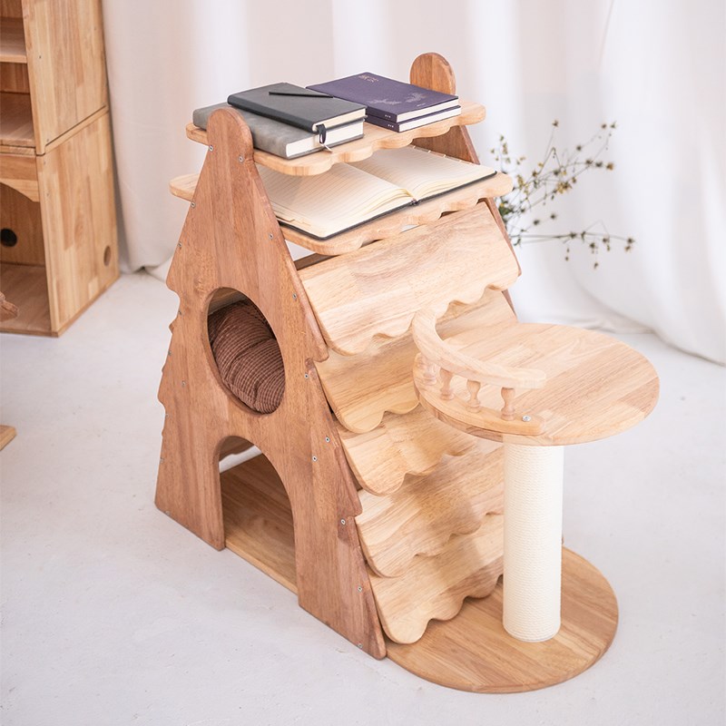 双层猫窝猫树实木猫爬架人宠共用家具法式猫茶几宠物窝圣诞树猫窝