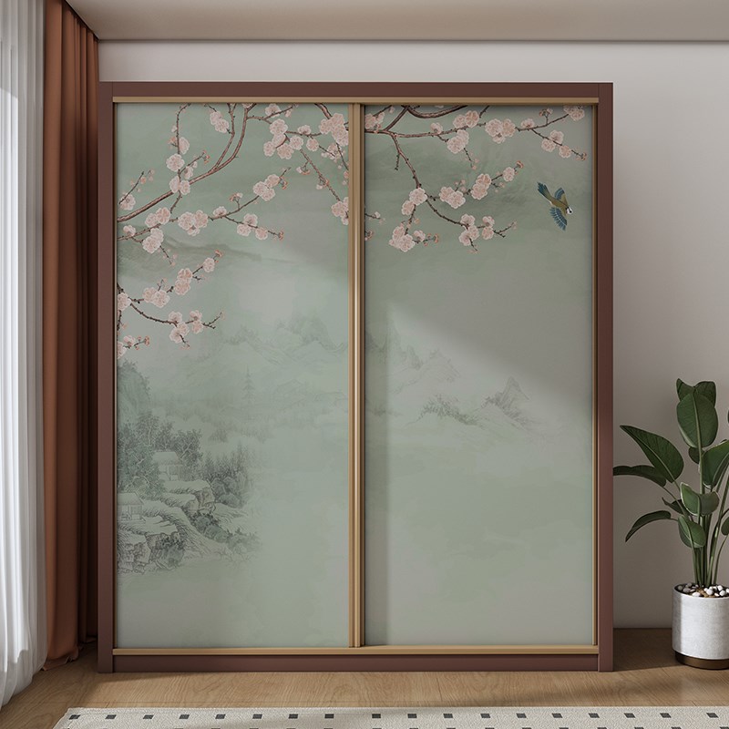 中式推拉门贴纸衣柜翻新遮丑装饰画卧室房间墙纸自粘防水柜子贴膜