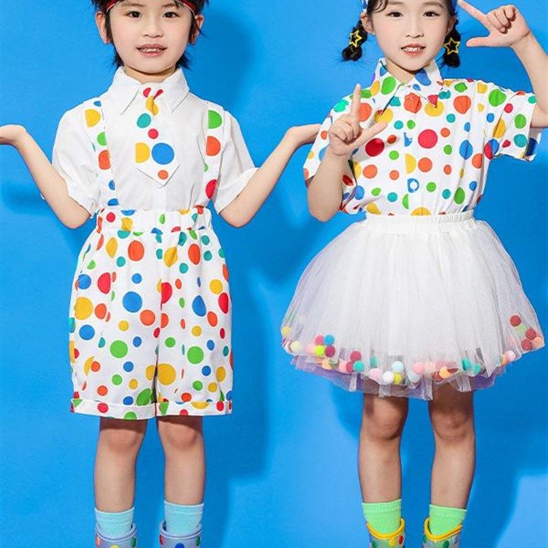 儿童表演服装幼儿园彩色泡芙裙工作服合唱舞蹈服装男女表演服装