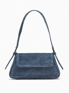 ZA牛仔腋下包2024秋季新品女包时尚简约手提包蓝色翻盖牛仔单肩包
