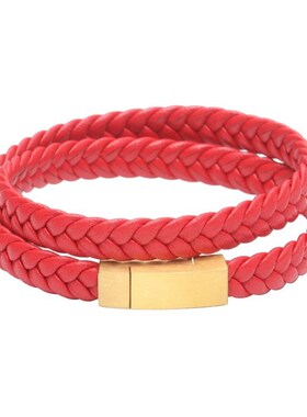 蛇年红色双层缠绕皮绳手链本命年转运红绳男女情侣款编织手绳简约