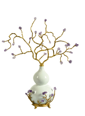 美式欧式白色冰裂纹陶瓷配铜葫芦摆件送礼高档奢华玄关紫水晶摆件