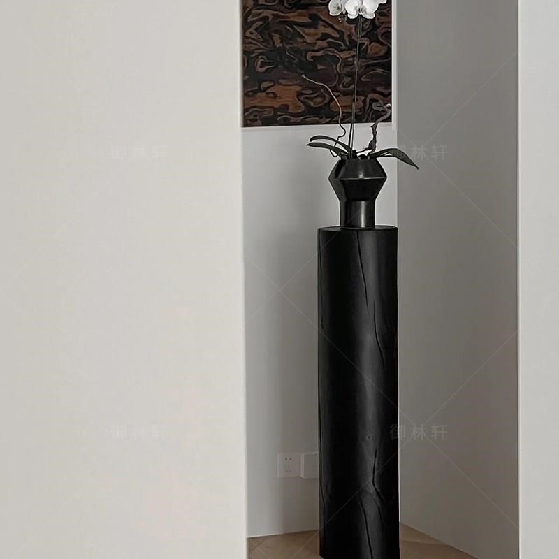 原木墩子花架碳化盆景客厅茶几边几摆件侘寂风民宿根雕底座实木l