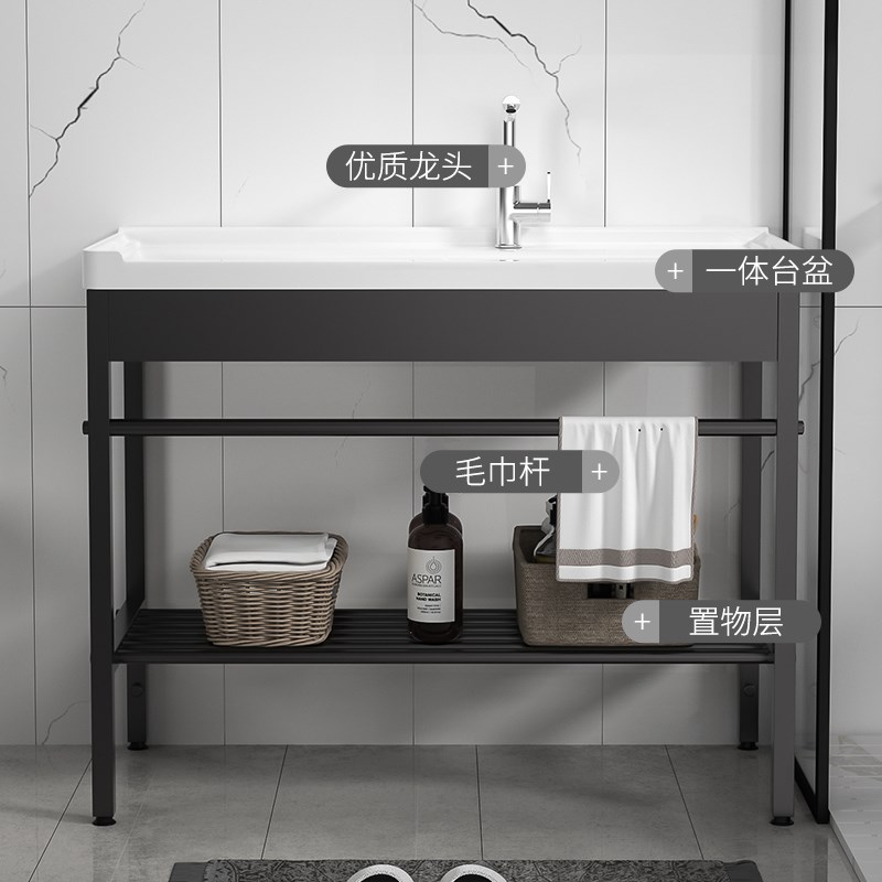 加厚不锈钢落地支架陶瓷洗衣盆带搓衣板洗手盆阳台超深洗衣槽水池