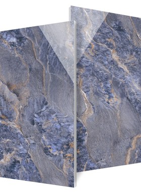 砖纹板地砖客厅大板x连蓝色岩电视背景墙通体大理石