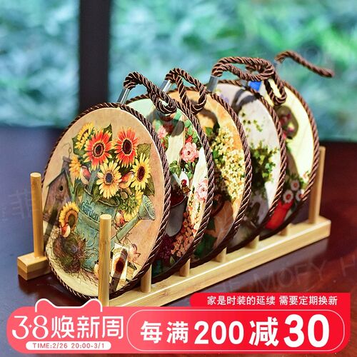 陶瓷杯垫锅垫双层软木圆形挂绳隔热垫碗垫耐高温防烫盘.垫餐桌垫