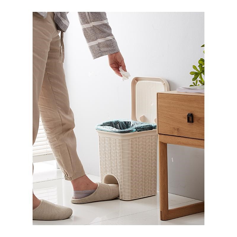 藤编脚踏垃圾桶家用客厅厨房卫生间卧室办公室浴室带盖脚踩拉圾筒
