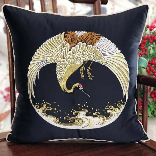 中式抱枕靠垫-中国风仿真丝刺绣靠沙发客靠枕床背上垫垫厅腰靠含