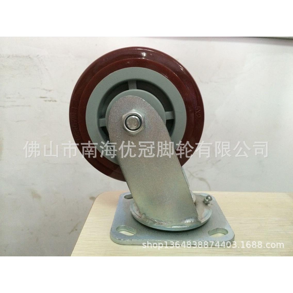 直脚轮5寸重型聚脂带刹车轮静音轮P氨U刹车轮优脚5X2寸重轮冠厂家