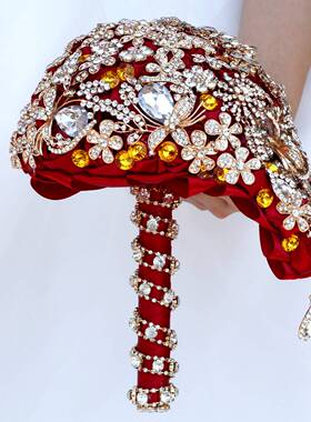 跨境欧美水钻新娘手捧花 婚庆纯手工满钻水滴饰品手捧花束W2020G