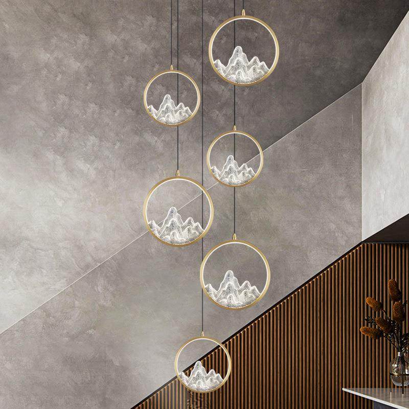 全铜8032新中式楼梯中风灯复式别墅店旋转楼梯卧室茶室餐酒厅长国