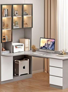 实木用轻奢转角书桌书合架一体电脑桌书柜组卧家学生拐角学FOO习室桌