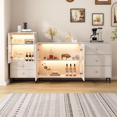 RCI奶油风实木边柜柜靠收纳储物柜轻奢厨房橱墙柜茶水柜餐现代简