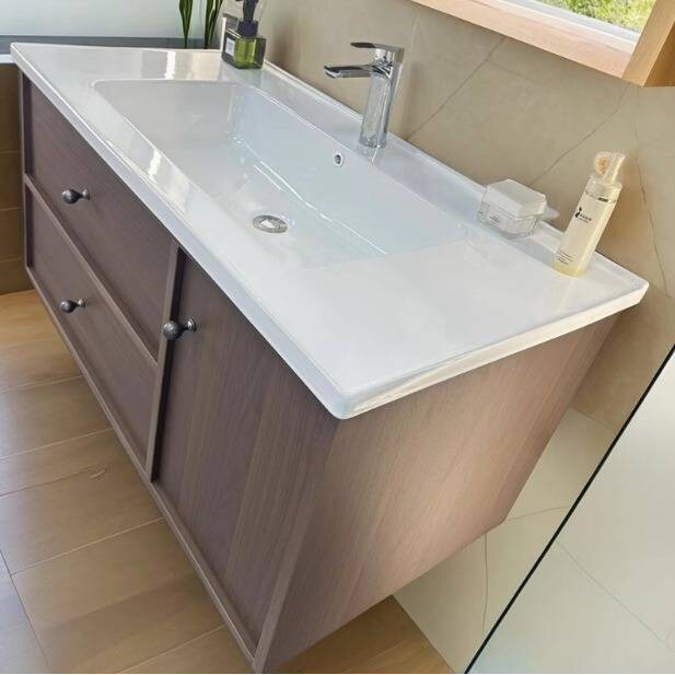 中古风胡桃木色陶瓷一体浴室柜卫生间洗手洗脸盆组合卫生间洗漱台