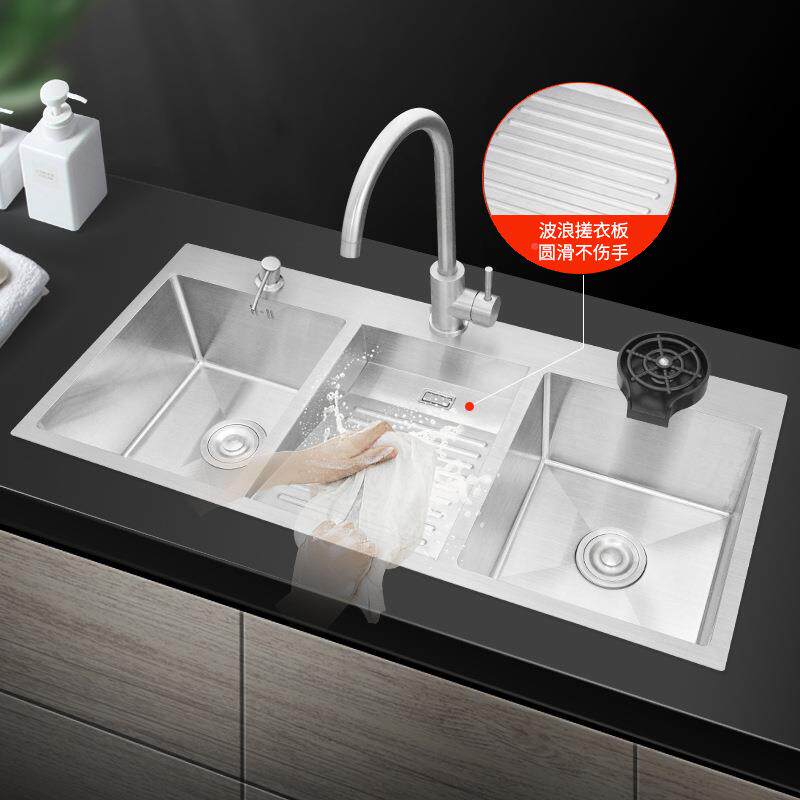 USS304锈钢洗衣池带搓板一体洗HUS798衣盆家用户外阳台庭不院尺寸