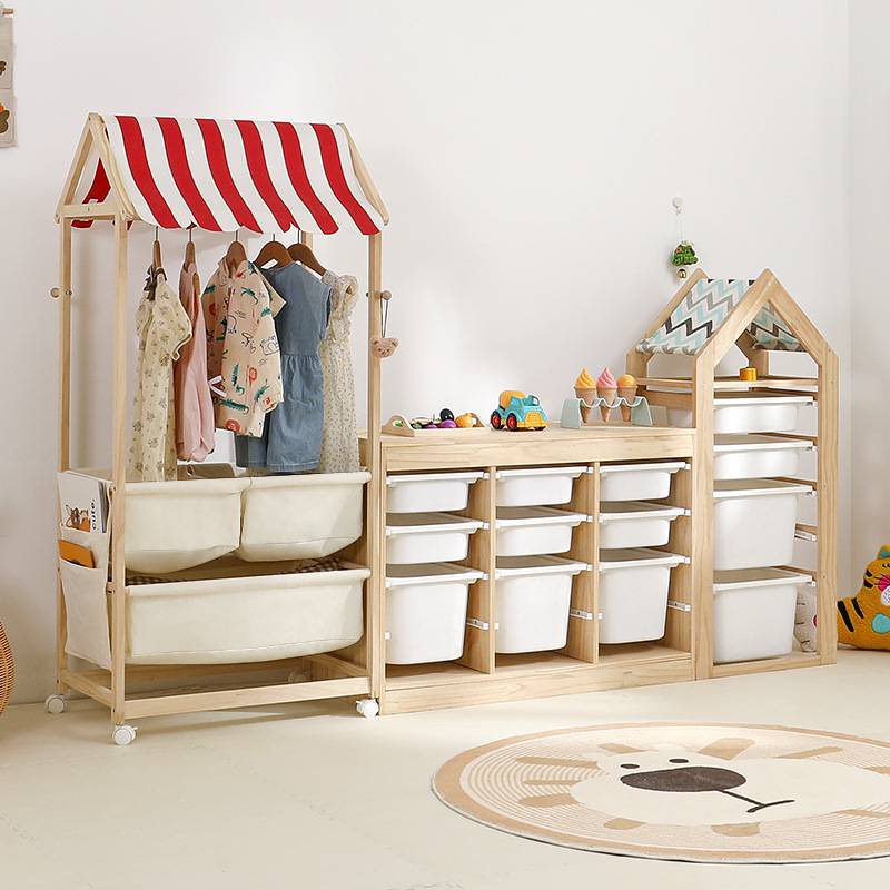 宝宝玩具玩偶置物架汽车展示架过家家小卖铺推车实木儿童收纳柜