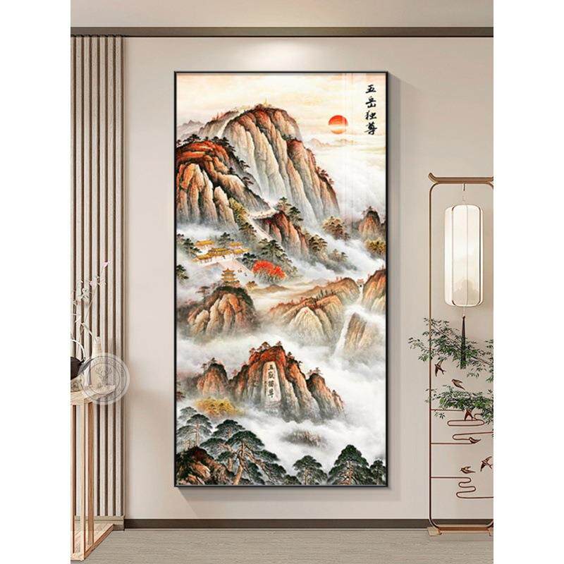泰画靠山图玄关装饰画中有LYX11627山无山水五岳独道尊挂画走廊式