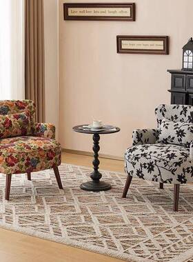 美式复古单人沙小椅户发型客厅阳台休闲椅764卧老室花布沙发懒人